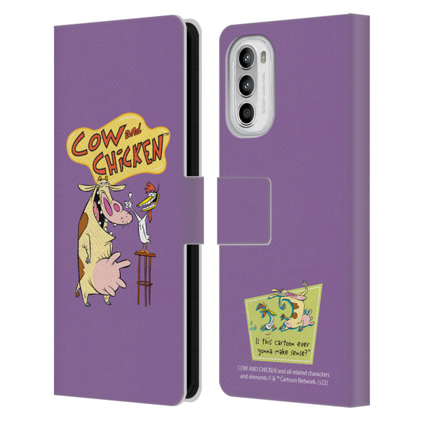 Cow and Chicken Graphics Character Art Leather Book Wallet Case Cover For Motorola Moto G52