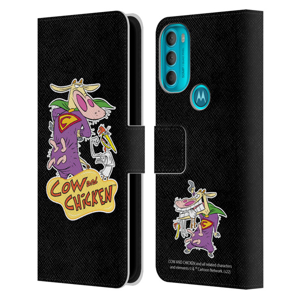 Cow and Chicken Graphics Super Cow Leather Book Wallet Case Cover For Motorola Moto G71 5G