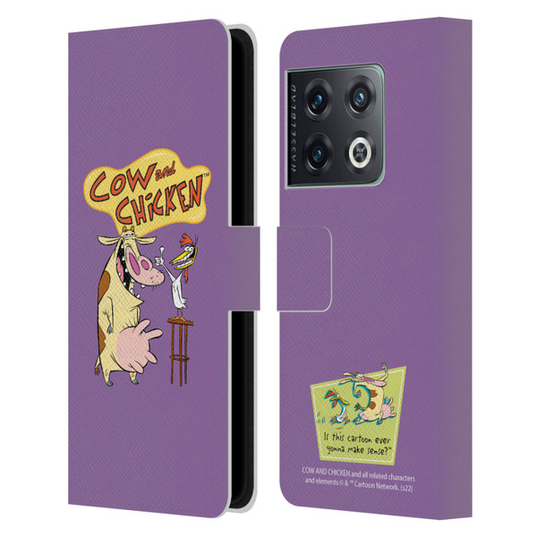 Cow and Chicken Graphics Character Art Leather Book Wallet Case Cover For OnePlus 10 Pro