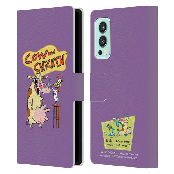 Cow and Chicken Graphics Character Art Leather Book Wallet Case Cover For OnePlus Nord 2 5G