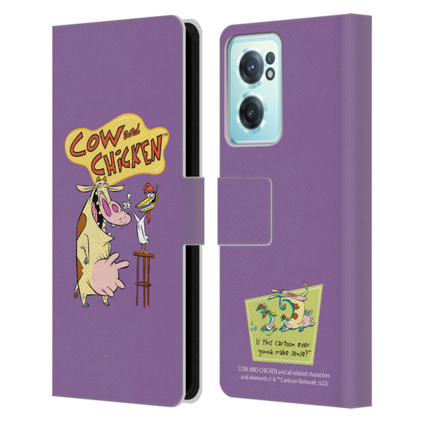 Cow and Chicken Graphics Character Art Leather Book Wallet Case Cover For OnePlus Nord CE 2 5G