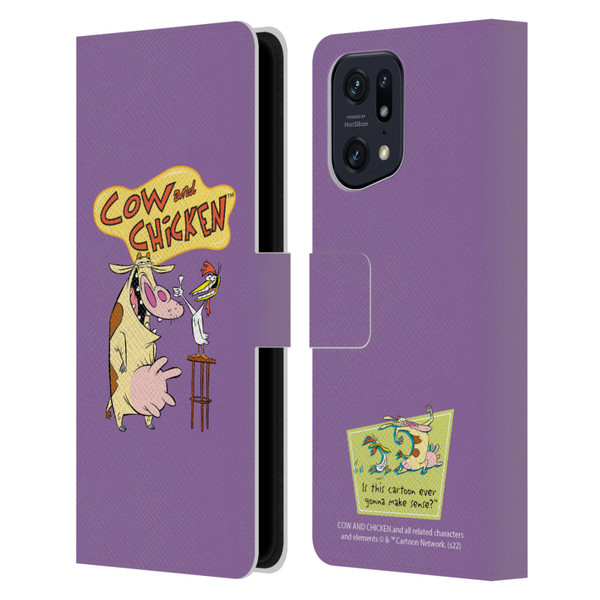 Cow and Chicken Graphics Character Art Leather Book Wallet Case Cover For OPPO Find X5
