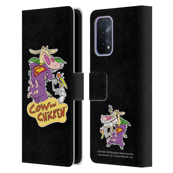 Cow and Chicken Graphics Super Cow Leather Book Wallet Case Cover For OPPO A54 5G