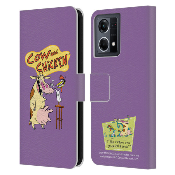 Cow and Chicken Graphics Character Art Leather Book Wallet Case Cover For OPPO Reno8 4G