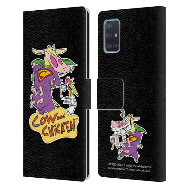 Cow and Chicken Graphics Super Cow Leather Book Wallet Case Cover For Samsung Galaxy A51 (2019)