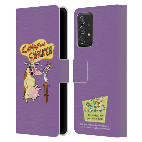 Cow and Chicken Graphics Character Art Leather Book Wallet Case Cover For Samsung Galaxy A52 / A52s / 5G (2021)