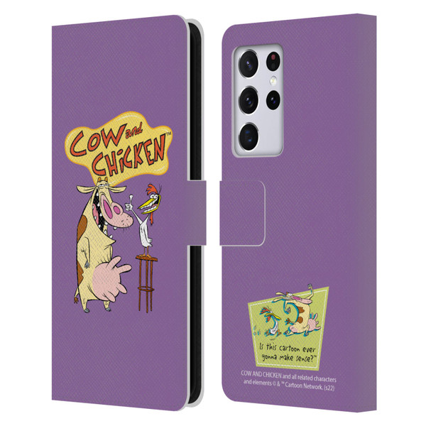 Cow and Chicken Graphics Character Art Leather Book Wallet Case Cover For Samsung Galaxy S21 Ultra 5G