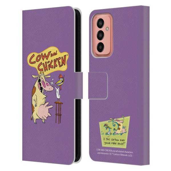 Cow and Chicken Graphics Character Art Leather Book Wallet Case Cover For Samsung Galaxy M13 (2022)