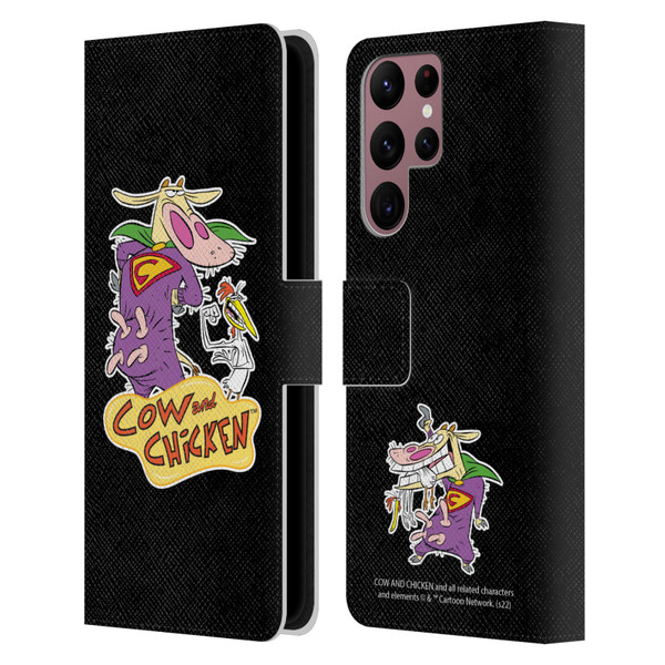 Cow and Chicken Graphics Super Cow Leather Book Wallet Case Cover For Samsung Galaxy S22 Ultra 5G