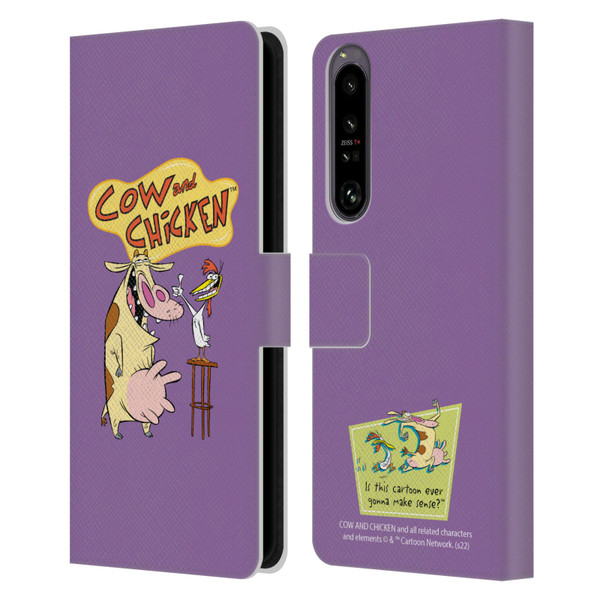 Cow and Chicken Graphics Character Art Leather Book Wallet Case Cover For Sony Xperia 1 IV