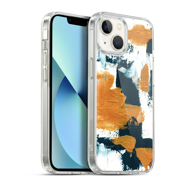 Haley Bush Pattern Painting Abstract Navy Gold White Soft Gel Case for Apple iPhone 13
