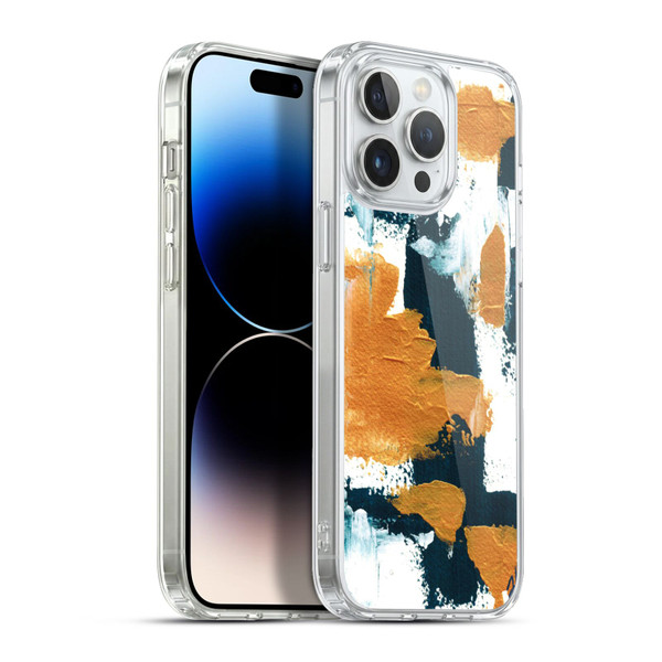Haley Bush Pattern Painting Abstract Navy Gold White Soft Gel Case for Apple iPhone 13 Pro Max & MagSafe