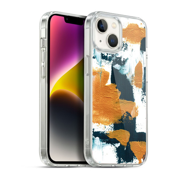 Haley Bush Pattern Painting Abstract Navy Gold White Soft Gel Case for Apple iPhone 14