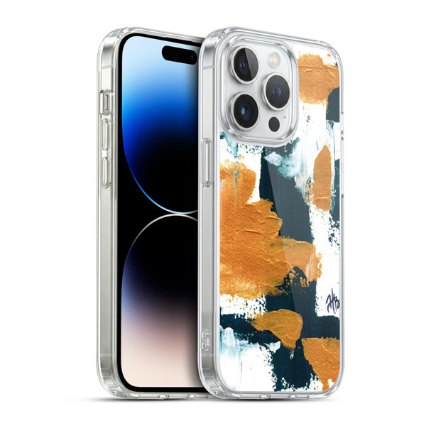 Haley Bush Pattern Painting Abstract Navy Gold White Soft Gel Case for Apple iPhone 14 Pro & MagSafe