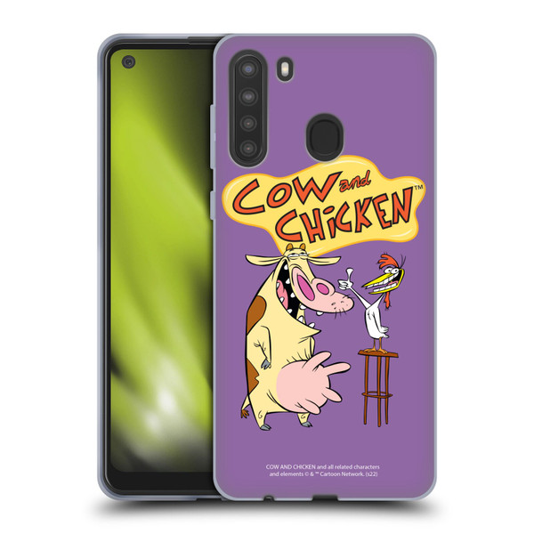 Cow and Chicken Graphics Character Art Soft Gel Case for Samsung Galaxy A21 (2020)