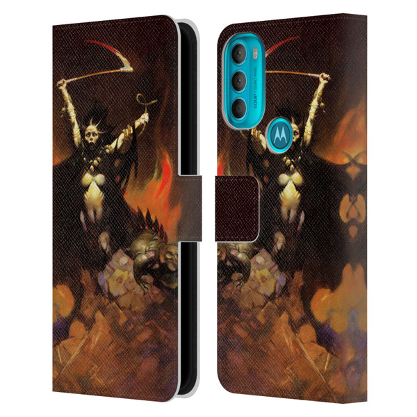 Frank Frazetta Fantasy Woman With A Scythe Leather Book Wallet Case Cover For Motorola Moto G71 5G
