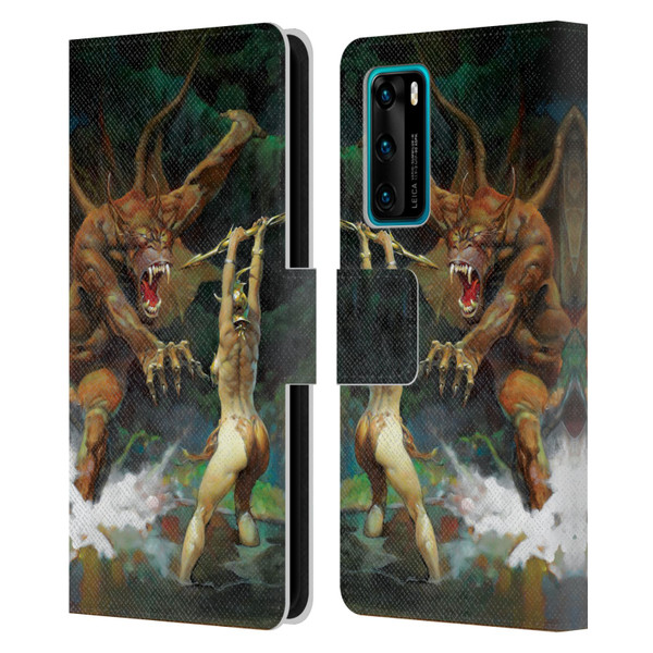 Frank Frazetta Medieval Fantasy Girl and the Beast Leather Book Wallet Case Cover For Huawei P40 5G