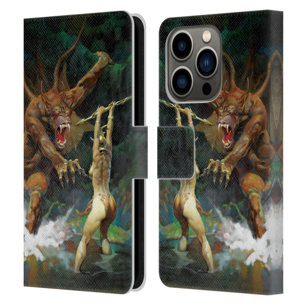 Frank Frazetta Medieval Fantasy Girl and the Beast Leather Book Wallet Case Cover For Apple iPhone 14 Pro