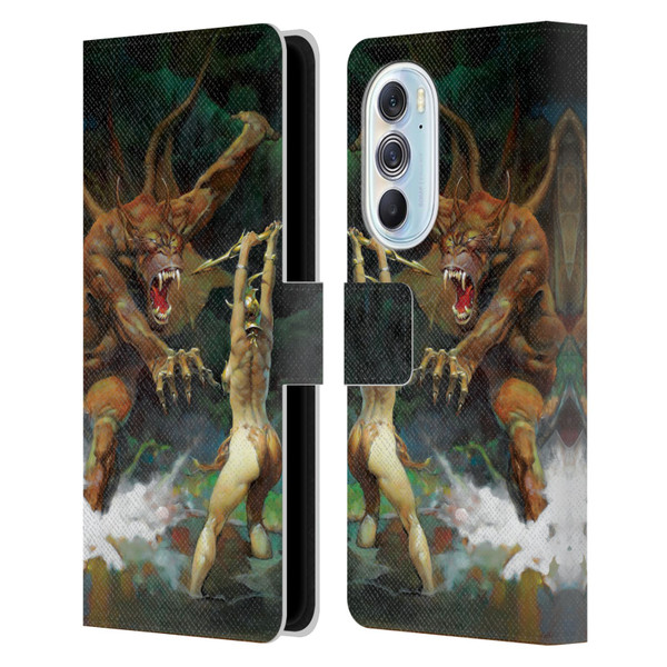 Frank Frazetta Medieval Fantasy Girl and the Beast Leather Book Wallet Case Cover For Motorola Edge X30