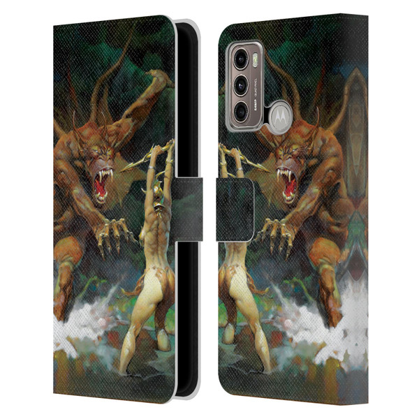 Frank Frazetta Medieval Fantasy Girl and the Beast Leather Book Wallet Case Cover For Motorola Moto G60 / Moto G40 Fusion