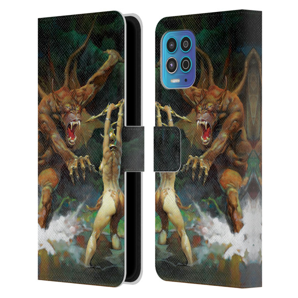 Frank Frazetta Medieval Fantasy Girl and the Beast Leather Book Wallet Case Cover For Motorola Moto G100