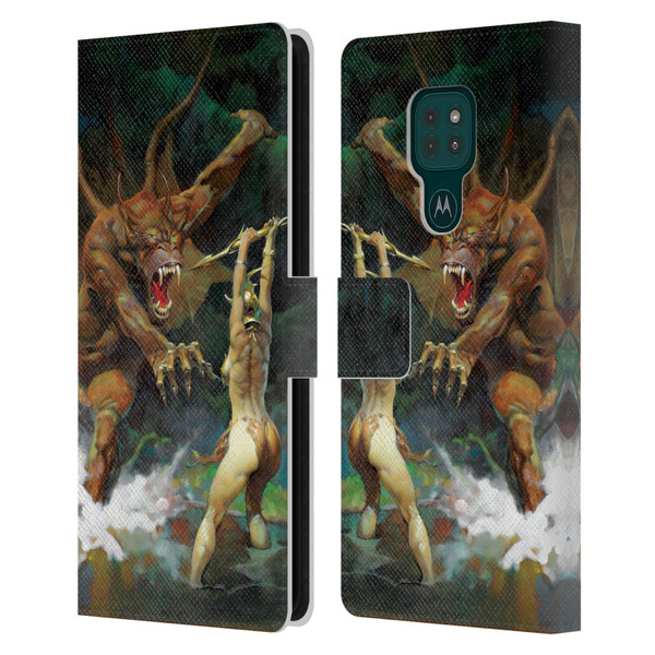 Frank Frazetta Medieval Fantasy Girl and the Beast Leather Book Wallet Case Cover For Motorola Moto G9 Play