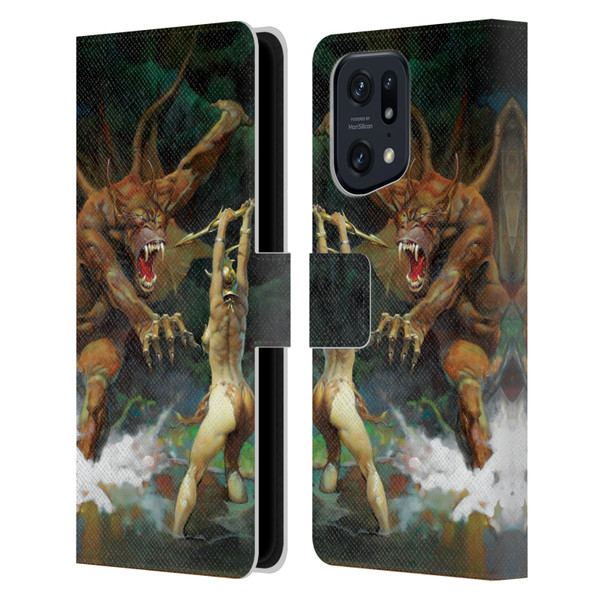 Frank Frazetta Medieval Fantasy Girl and the Beast Leather Book Wallet Case Cover For OPPO Find X5 Pro