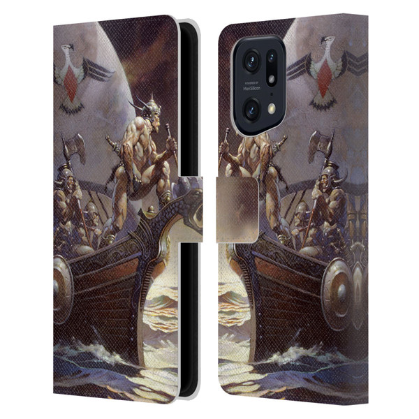 Frank Frazetta Medieval Fantasy Kane on Golden Sea Leather Book Wallet Case Cover For OPPO Find X5 Pro