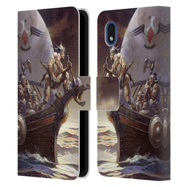 Frank Frazetta Medieval Fantasy Kane on Golden Sea Leather Book Wallet Case Cover For Samsung Galaxy A01 Core (2020)