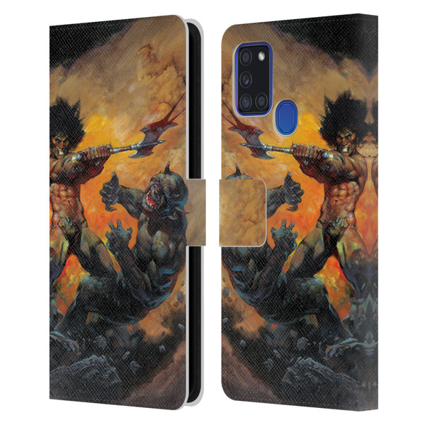 Frank Frazetta Medieval Fantasy Viking Slayer Leather Book Wallet Case Cover For Samsung Galaxy A21s (2020)
