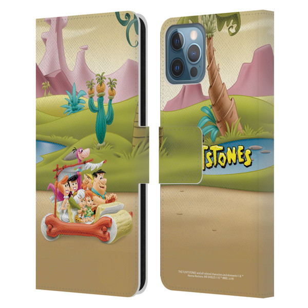 The Flintstones Characters Stone Car Leather Book Wallet Case Cover For Apple iPhone 12 / iPhone 12 Pro