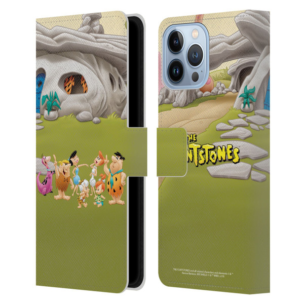 The Flintstones Characters Stone House Leather Book Wallet Case Cover For Apple iPhone 13 Pro Max