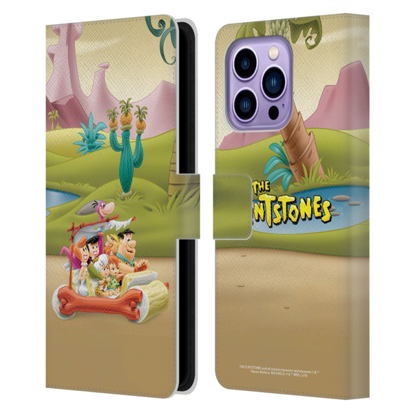 The Flintstones Characters Stone Car Leather Book Wallet Case Cover For Apple iPhone 14 Pro Max