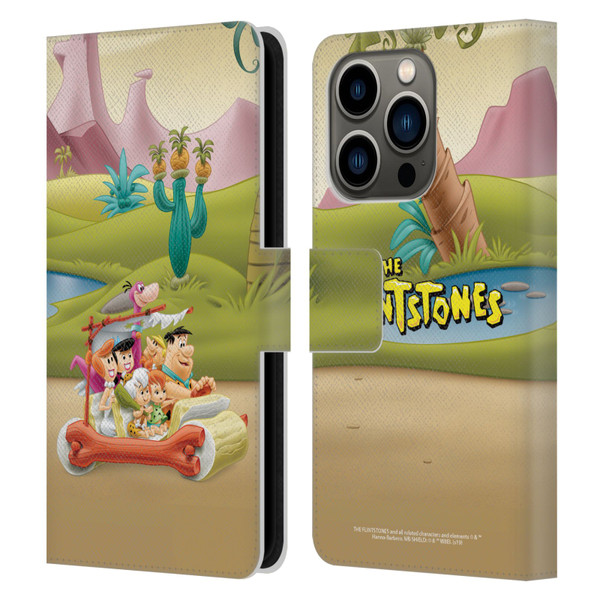 The Flintstones Characters Stone Car Leather Book Wallet Case Cover For Apple iPhone 14 Pro