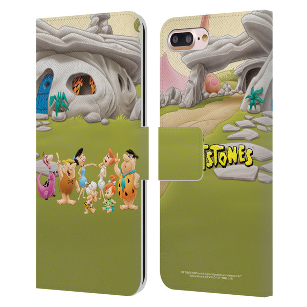 The Flintstones Characters Stone House Leather Book Wallet Case Cover For Apple iPhone 7 Plus / iPhone 8 Plus