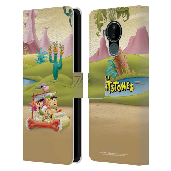 The Flintstones Characters Stone Car Leather Book Wallet Case Cover For Nokia C30