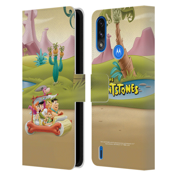 The Flintstones Characters Stone Car Leather Book Wallet Case Cover For Motorola Moto E7 Power / Moto E7i Power