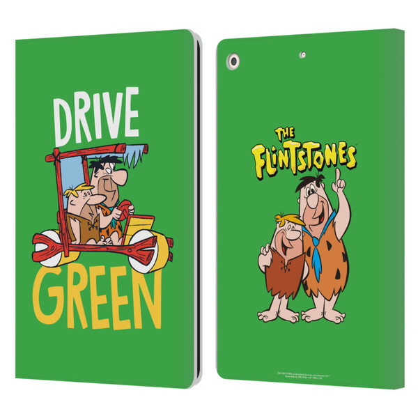 The Flintstones Graphics Drive Green Leather Book Wallet Case Cover For Apple iPad 10.2 2019/2020/2021