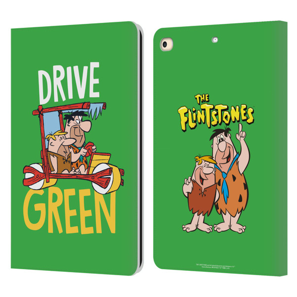 The Flintstones Graphics Drive Green Leather Book Wallet Case Cover For Apple iPad 9.7 2017 / iPad 9.7 2018