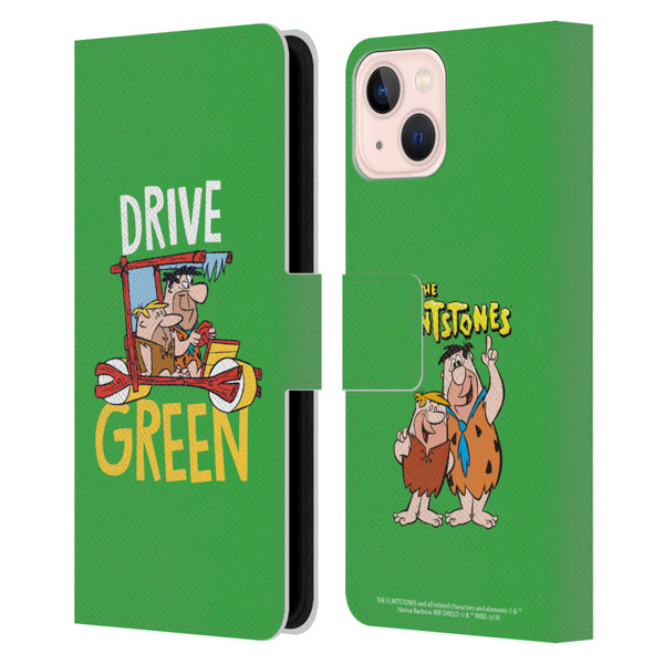 The Flintstones Graphics Drive Green Leather Book Wallet Case Cover For Apple iPhone 13