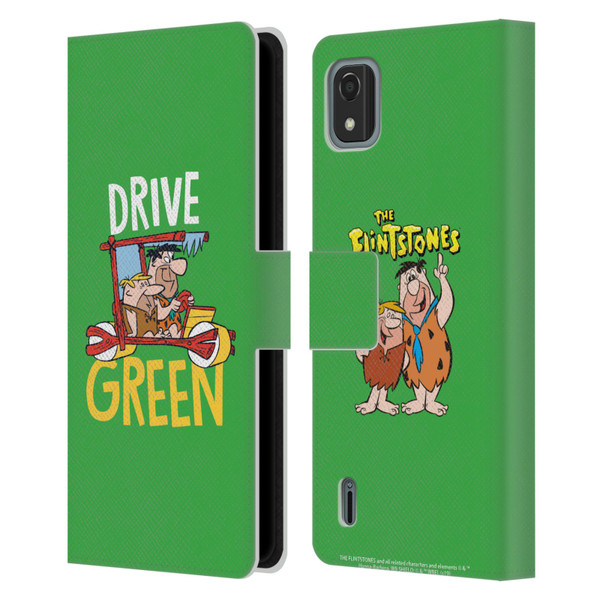 The Flintstones Graphics Drive Green Leather Book Wallet Case Cover For Nokia C2 2nd Edition
