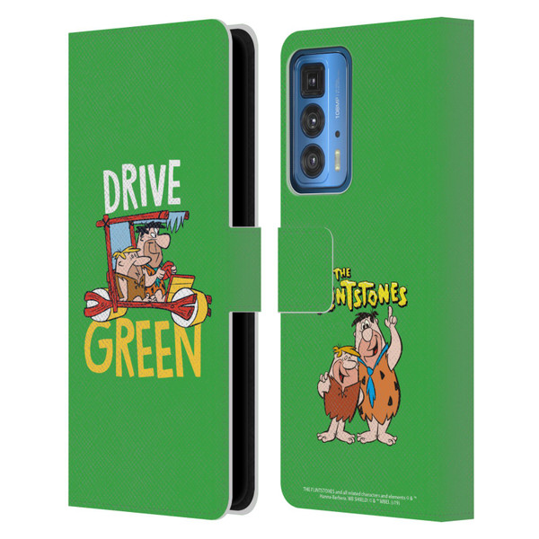 The Flintstones Graphics Drive Green Leather Book Wallet Case Cover For Motorola Edge 20 Pro
