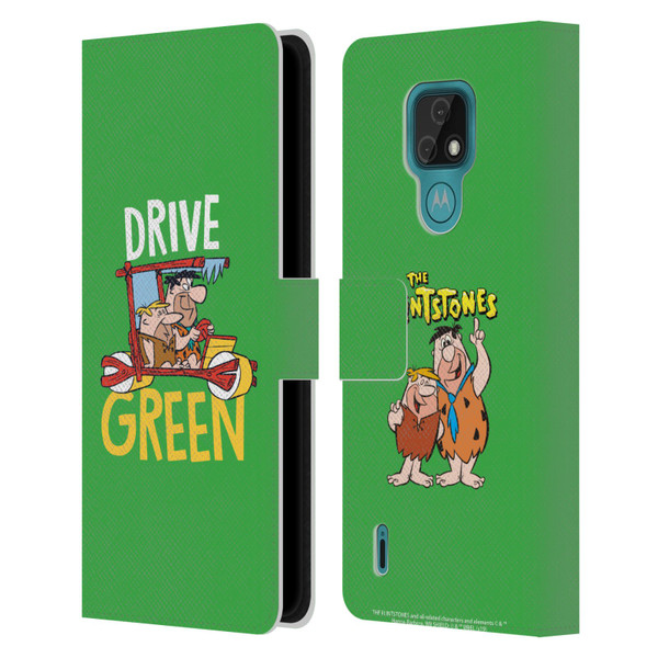 The Flintstones Graphics Drive Green Leather Book Wallet Case Cover For Motorola Moto E7