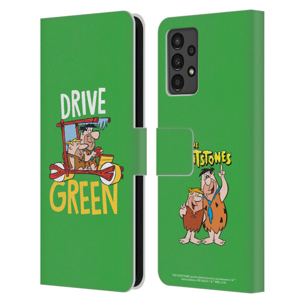 The Flintstones Graphics Drive Green Leather Book Wallet Case Cover For Samsung Galaxy A13 (2022)