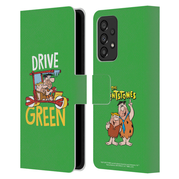 The Flintstones Graphics Drive Green Leather Book Wallet Case Cover For Samsung Galaxy A33 5G (2022)