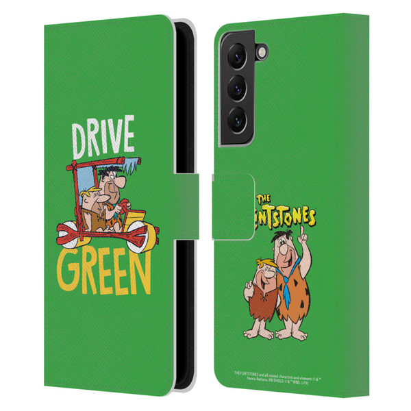 The Flintstones Graphics Drive Green Leather Book Wallet Case Cover For Samsung Galaxy S22+ 5G