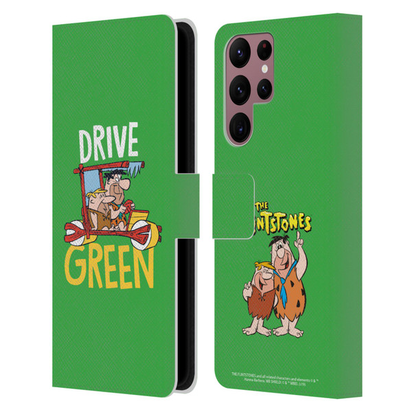 The Flintstones Graphics Drive Green Leather Book Wallet Case Cover For Samsung Galaxy S22 Ultra 5G