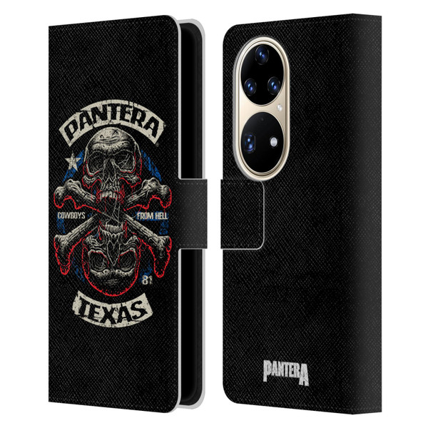 Pantera Art Double Cross Leather Book Wallet Case Cover For Huawei P50 Pro