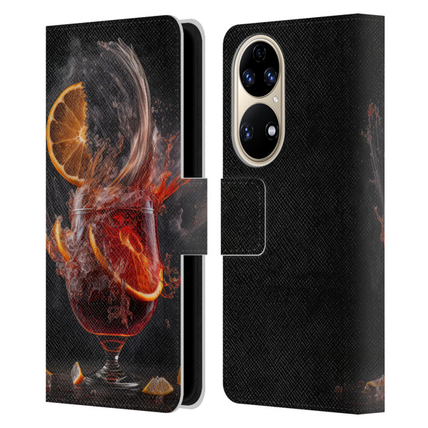 Spacescapes Cocktails Gin Explosion, Negroni Leather Book Wallet Case Cover For Huawei P50