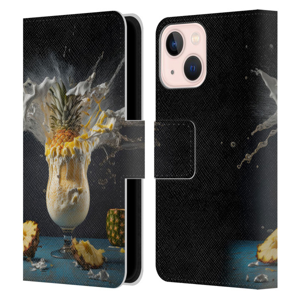 Spacescapes Cocktails Piña Colada Pop Leather Book Wallet Case Cover For Apple iPhone 13 Mini